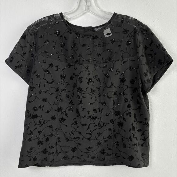 Vintage 90s Y2K Sparkly Dark Romantic Whimsygoth Fairy Black Top Sheer Panel - Picture 7 of 9